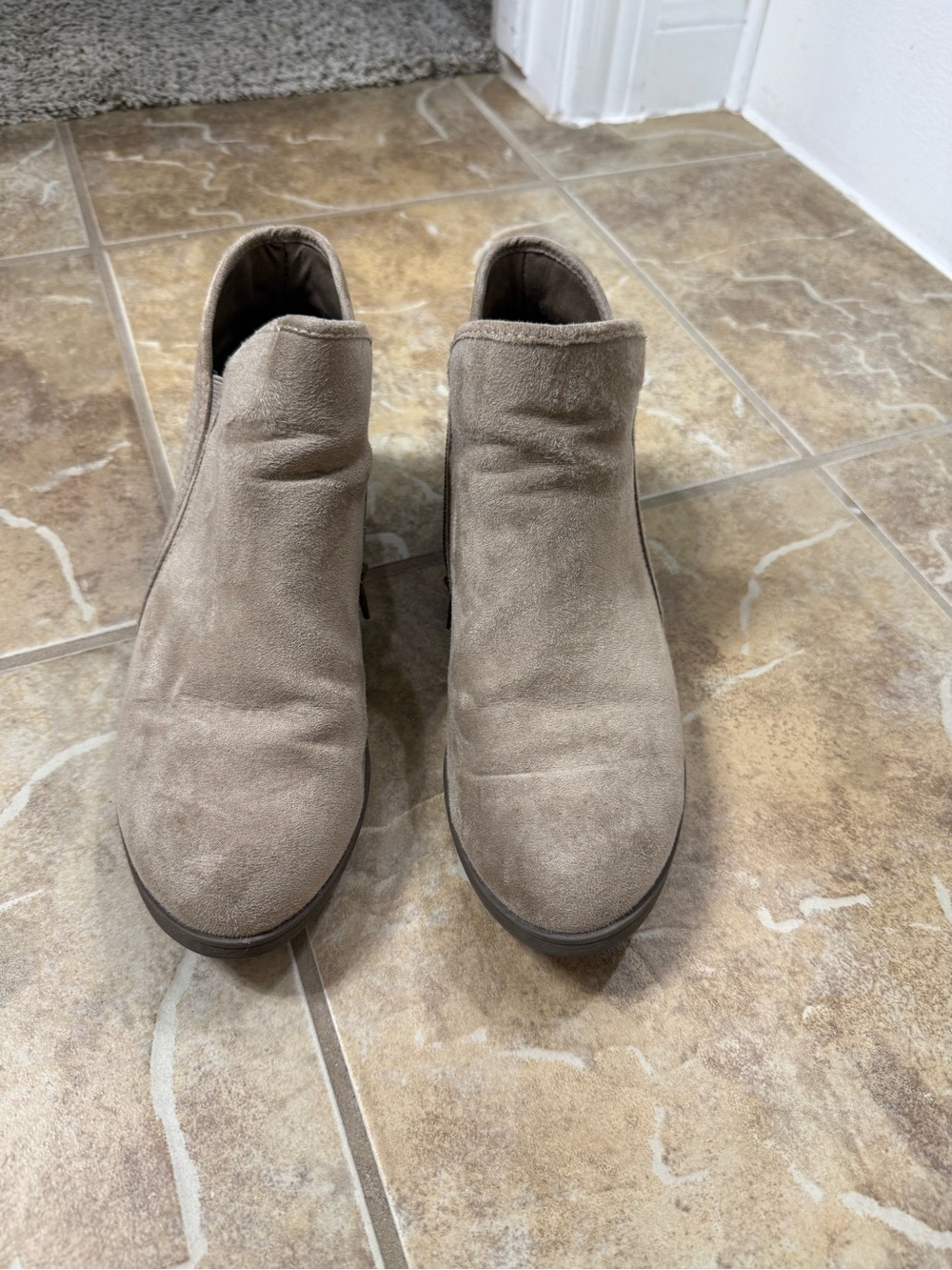 Time and Tru Taupe Suede Ankle Booties